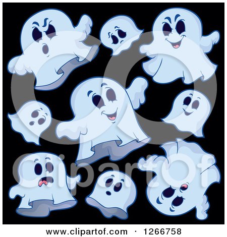 Clipart of Halloween Ghosts on Black - Royalty Free Vector Illustration by visekart
