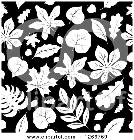 Clipart of a Seamless Black and White Autumn Leaf Background Pattern - Royalty Free Vector Illustration by visekart