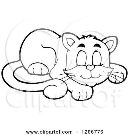 Clipart of a Black and White Happy Cat Napping - Royalty Free Vector Illustration by visekart