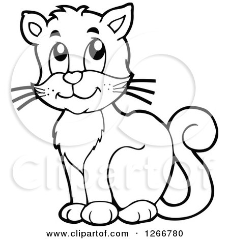 Clipart of a Black and White Happy Cat Sitting - Royalty Free Vector Illustration by visekart