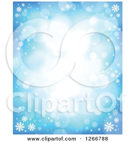 Clipart of a Winter Background of Flares and Snowflakes on Blue - Royalty Free Vector Illustration by visekart