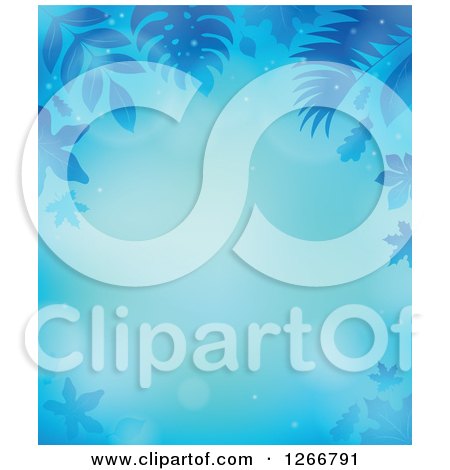 Clipart of a Background of Blue Flares and Leaves Around Text Space - Royalty Free Vector Illustration by visekart