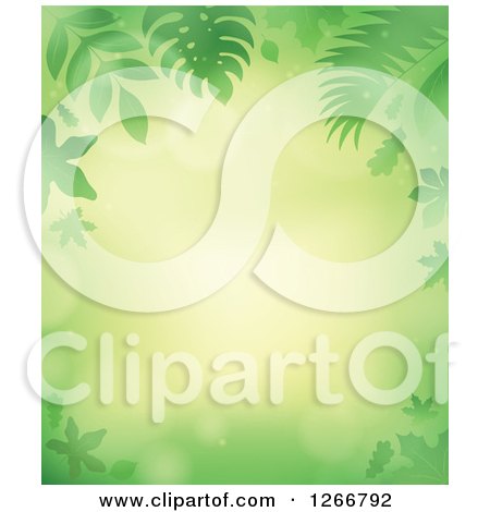 Clipart of a Background of Green Flares and Leaves Around Text Space - Royalty Free Vector Illustration by visekart