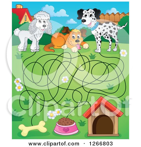 Clipart of a Dog Maze Leading to a Bone, Food Bowl, and House - Royalty Free Vector Illustration by visekart