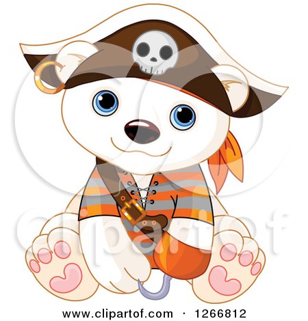 Clipart of a Cute Baby Polar Bear in a Pirate Halloween Costume - Royalty Free Vector Illustration by Pushkin