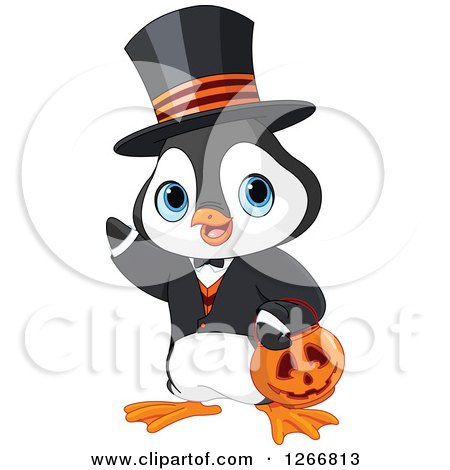 Clipart of a Cute Baby Penguin in a Halloween Costume - Royalty Free Vector Illustration by Pushkin