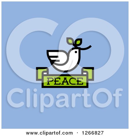 Clipart of a White Dove with a Branch over a Peace Banner on Blue - Royalty Free Vector Illustration by elena