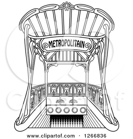 Clipart of a Black and White Metropolitain Metro Rapid Transit Entry Arch - Royalty Free Vector Illustration by Frisko