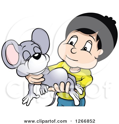 Clipart of a Boy Carrying His Tired Pet Mouse - Royalty Free Vector Illustration by dero