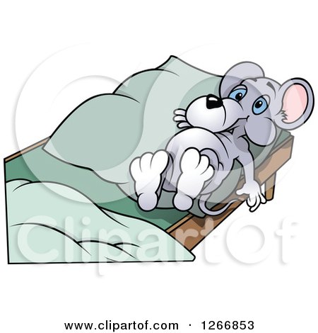 Clipart of a Gray Mouse Laying in Bed - Royalty Free Vector Illustration by dero