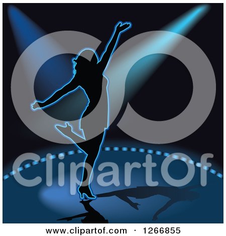 Clipart of a Silhouetted Woman Dancing in Blue Lighting - Royalty Free Vector Illustration by dero