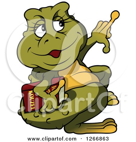 Clipart of a Female Toad Holding a Book and Pointing - Royalty Free Vector Illustration by dero