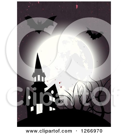 Clipart of a Full Moon with Bats over a Haunted Halloween House - Royalty Free Vector Illustration by vectorace