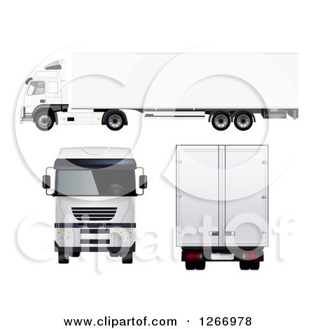Clipart of a 3d White Big Rig Truck from Different Angles - Royalty Free Vector Illustration by vectorace