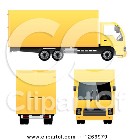 Clipart of a 3d Yellow Big Rig Truck from Different Angles - Royalty Free Vector Illustration by vectorace