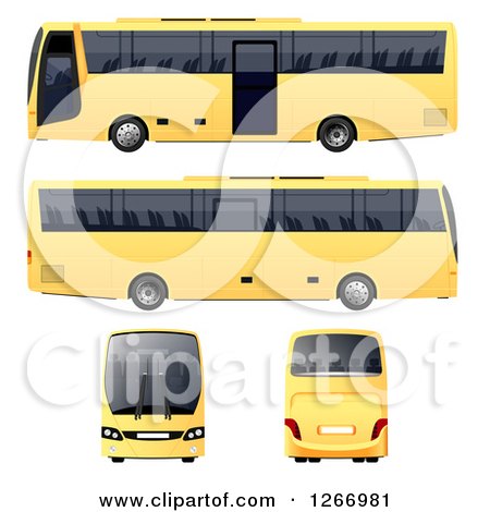 Clipart of a 3d Yellow Bus from Different Angles - Royalty Free Vector Illustration by vectorace