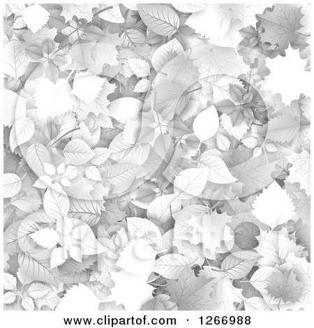 Clipart of a Background of Grayscale Autumn Leaves - Royalty Free Vector Illustration by vectorace