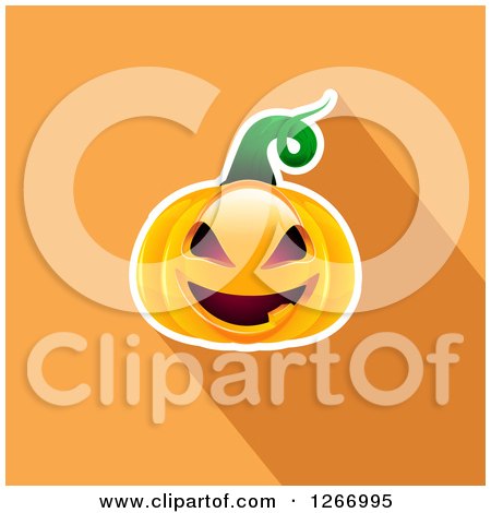 Clipart of a Halloween Jackolantern Pumpkin and Shadow on Orange - Royalty Free Vector Illustration by KJ Pargeter