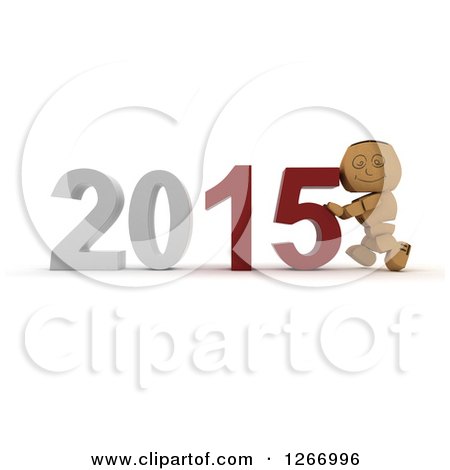 Clipart of a 3d Box Boy Pushing 2015 New Year Together - Royalty Free Illustration by KJ Pargeter