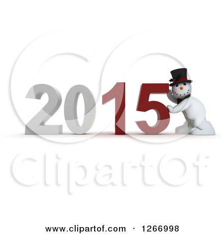 Clipart of a 3d Snowman Pushing 2015 New Year Together - Royalty Free Illustration by KJ Pargeter