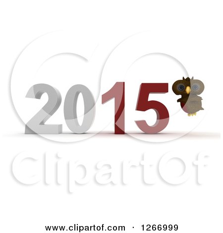Clipart of a 3d Owl and 2015 New Year - Royalty Free Illustration by KJ Pargeter