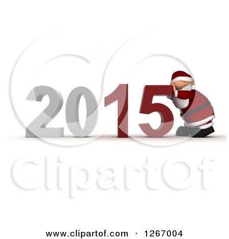 Clipart of a 3d Santa Pushing 2015 New Year Together - Royalty Free Illustration by KJ Pargeter