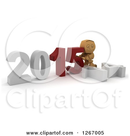 Clipart of a 3d Box Boy Pushing 2015 New Year Together by a Fallen 14 - Royalty Free Illustration by KJ Pargeter