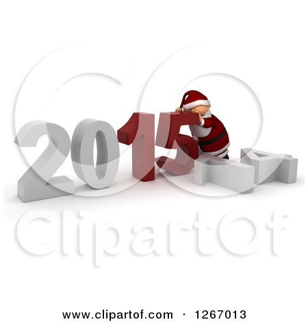 Clipart of a 3d Santa Pushing 2015 New Year Together by a Fallen 14 - Royalty Free Illustration by KJ Pargeter