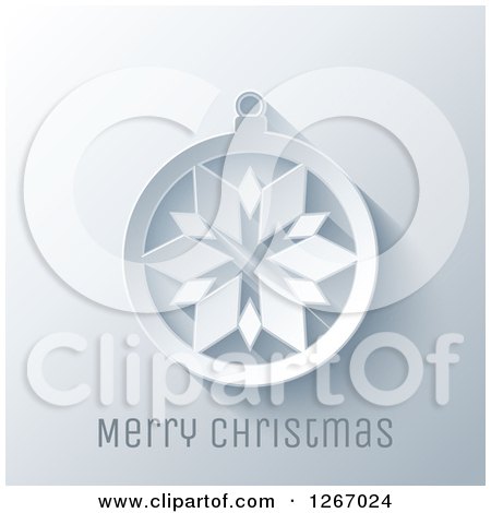 Clipart of a 3d White Snowflake Bauble over Merry Christmas Text on Gray - Royalty Free Vector Illustration by KJ Pargeter