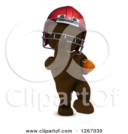 Clipart of a 3d Brown Man Blocking with a Football - Royalty Free Illustration by KJ Pargeter