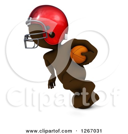 Clipart of a 3d Brown Man Running with a Football - Royalty Free Illustration by KJ Pargeter