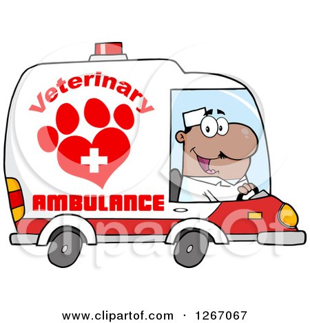 Clipart of a Happy Black Male Veterinary Pet Ambulance Driver - Royalty Free Vector Illustration by Hit Toon