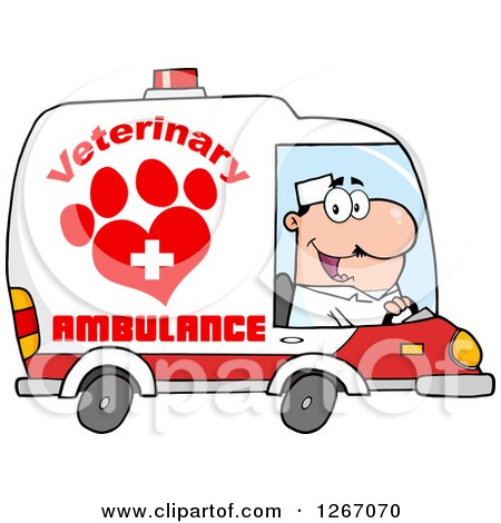 Clipart of a Happy White Male Veterinary Pet Ambulance Driver - Royalty Free Vector Illustration by Hit Toon