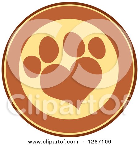 Clipart of a Brown and Yellow Circle with a Heart Shaped Paw Print - Royalty Free Vector Illustration by Hit Toon