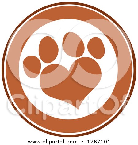 Clipart of a Brown and White Circle with a Heart Shaped Paw Print - Royalty Free Vector Illustration by Hit Toon