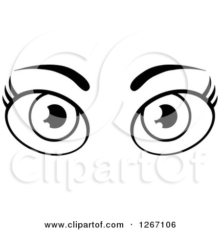 Clipart of a Black and White Pair of Female Eyes and Brows - Royalty Free Vector Illustration by Hit Toon