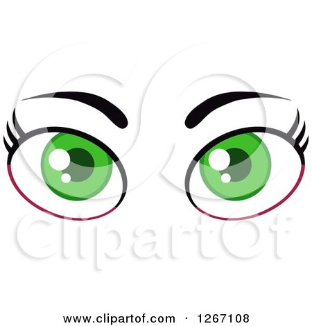 Clipart of a Green Pair of Female Eyes and Brows - Royalty Free Vector Illustration by Hit Toon