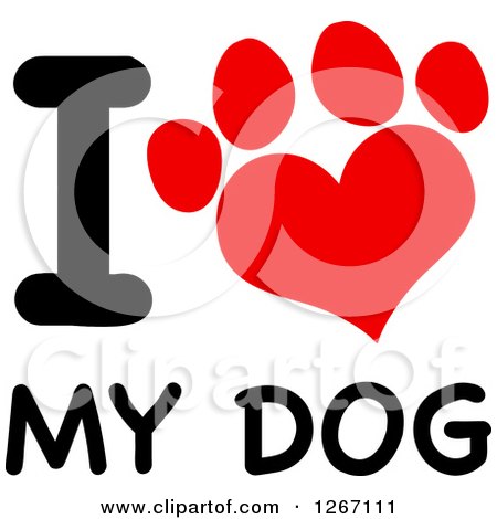 Clipart of a Paw Print with I Love My Dog Text - Royalty Free Vector Illustration by Hit Toon