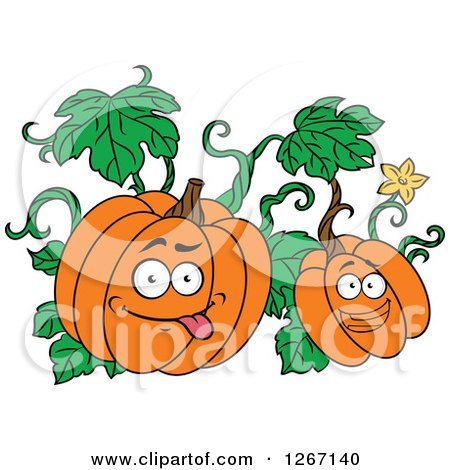 Clipart of Goofy and Happy Halloween Pumpkins on the Vine - Royalty Free Vector Illustration by Vector Tradition SM