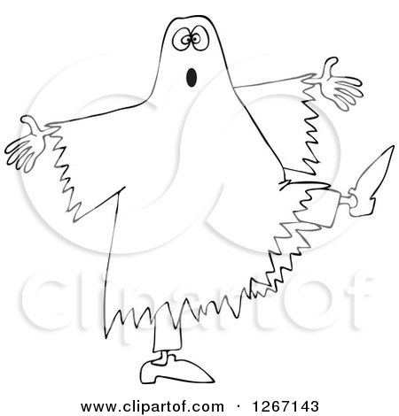 Clipart of a Black and White Halloween Ghost Dancing - Royalty Free Vector Illustration by djart