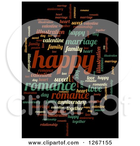 Clipart of a Cloud of Colorful Happy Word Tags on Black - Royalty Free Illustration by oboy
