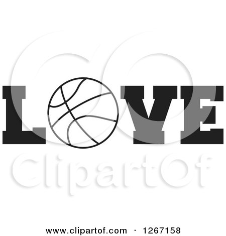 Clipart of a Black and White Basketball As the Letter O in the Word LOVE - Royalty Free Vector Illustration by Johnny Sajem