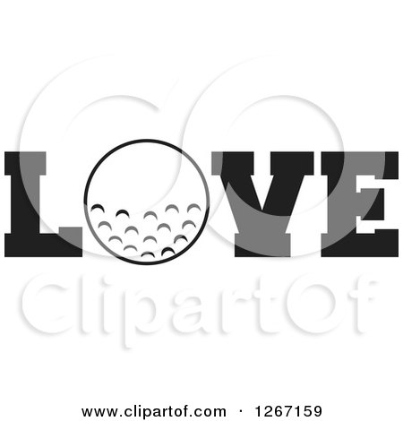 Clipart of a Black and White Golf Ball As the Letter O in the Word LOVE - Royalty Free Vector Illustration by Johnny Sajem