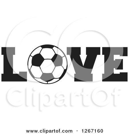 Clipart of a Black and White Soccer Ball As the Letter O in the Word LOVE - Royalty Free Vector Illustration by Johnny Sajem