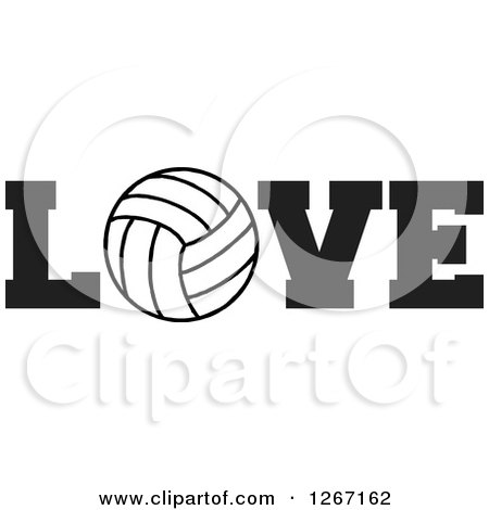 Clipart of a Black and White Volleyball As the Letter O in the Word LOVE - Royalty Free Vector Illustration by Johnny Sajem