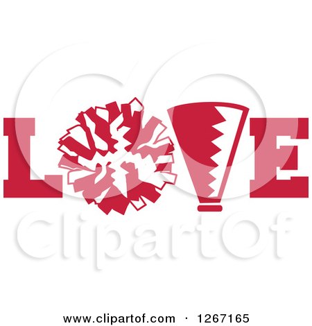 Clipart of a Red and White Megaphone and Cheerleading Pom Pom in LOVE - Royalty Free Vector Illustration by Johnny Sajem