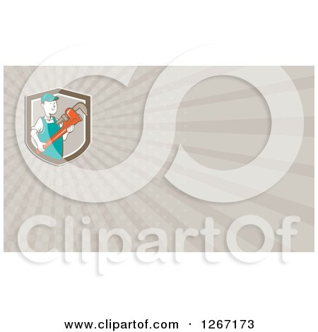 Clipart of a Plumber Holding a Monkey Wrench and Ray Business Card Design - Royalty Free Illustration by patrimonio