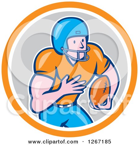 Clipart of a Cartoon White Male American Football Player in an Orange White and Gray Circle - Royalty Free Vector Illustration by patrimonio