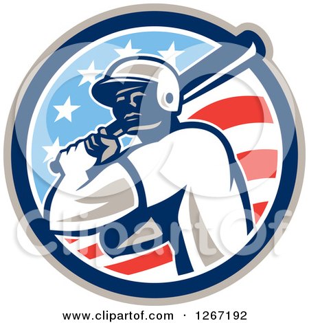 Clipart of a Retro Male Baseball Player Batting Inside an American Flag Circle - Royalty Free Vector Illustration by patrimonio