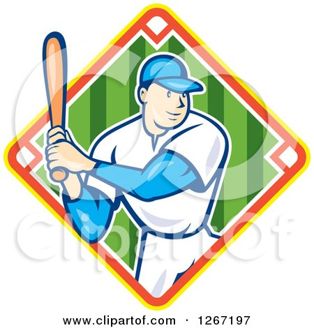 Clipart of a Cartoon White Male Baseball Player Batting Inside Diamond - Royalty Free Vector Illustration by patrimonio